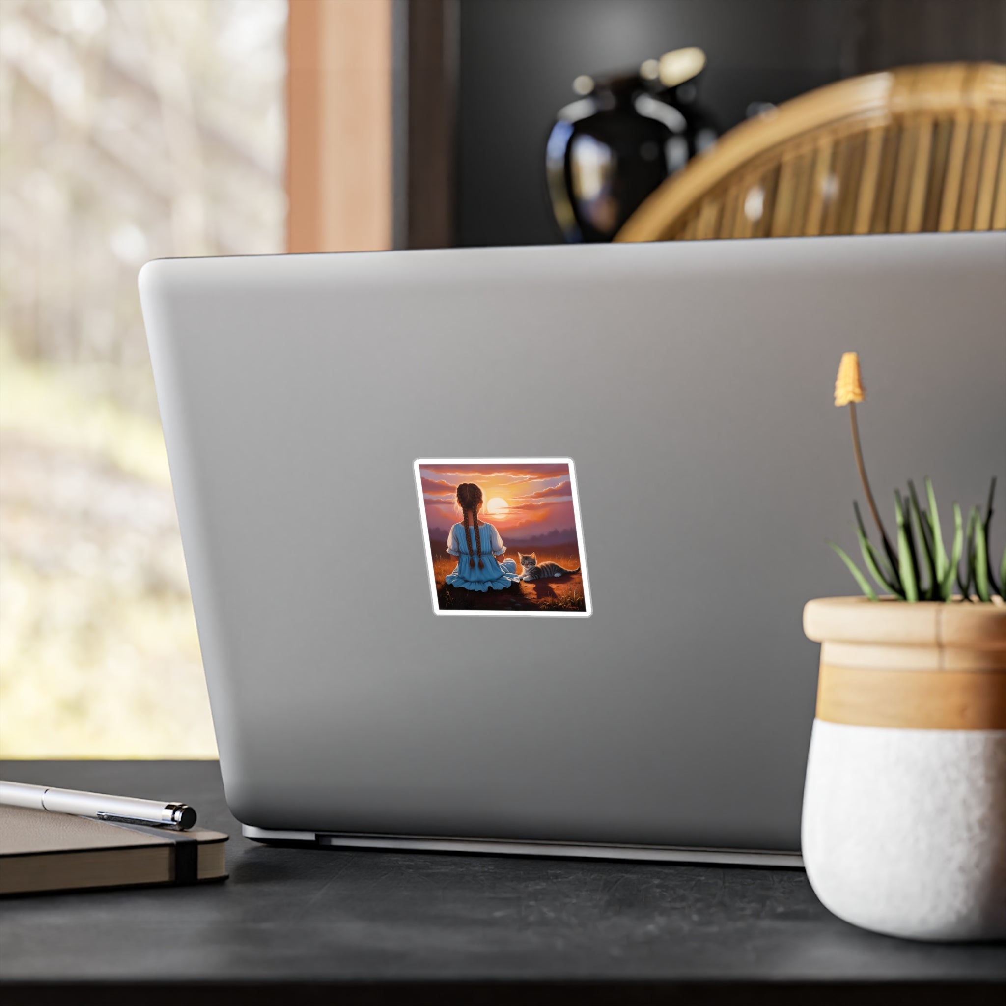 Girl and Kitten at Sunset Vinyl Decal