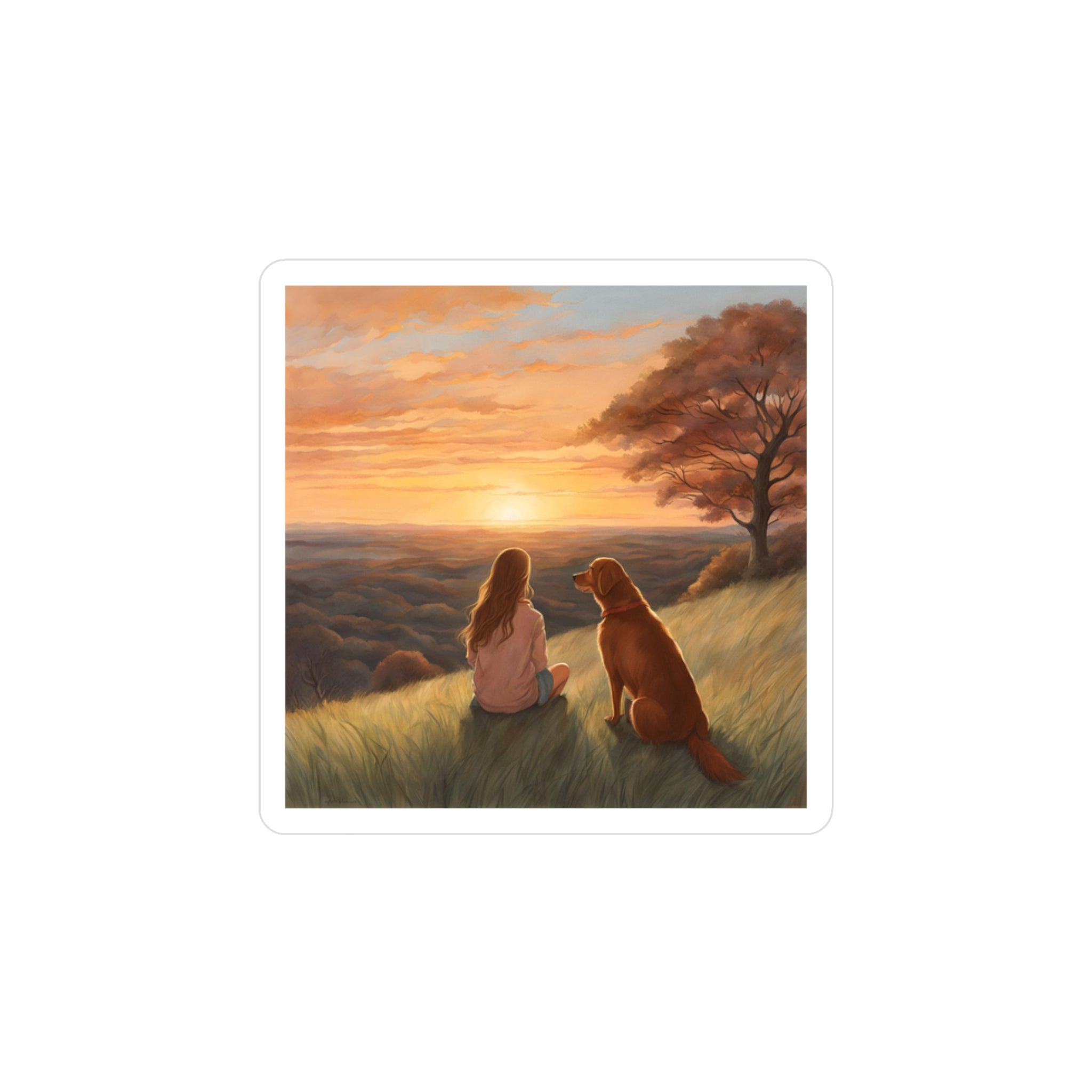 Girl & Retriever at Sunset Vinyl Decal