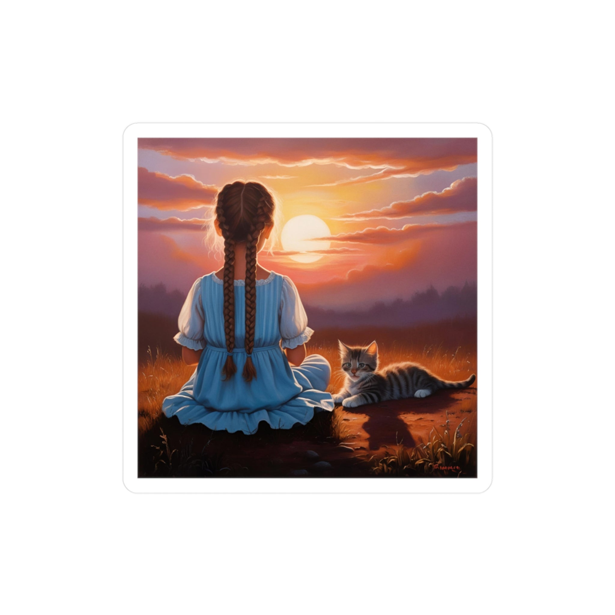 Girl and Kitten at Sunset Vinyl Decal